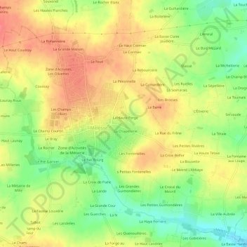 Mapa topográfico Le Chene Poitou, altitud, relieve