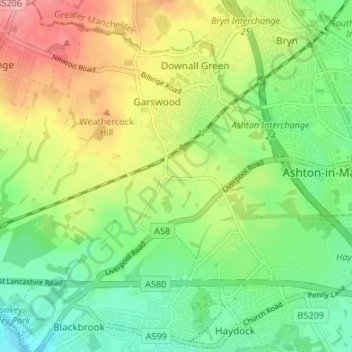 Mapa topográfico Tithe Barn Hillock, altitud, relieve