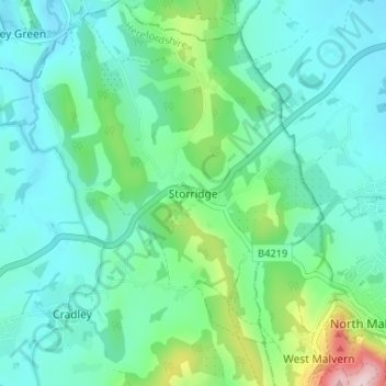 Mapa topográfico Storridge, altitud, relieve
