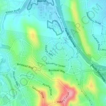 Mapa topográfico Studio Village, altitud, relieve