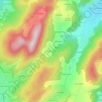 Mapa topográfico Monterrebout, altitud, relieve