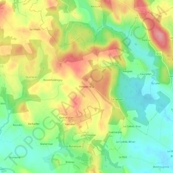 Mapa topográfico Penhoët Braz, altitud, relieve