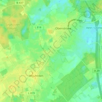 Mapa topográfico Bramloge, altitud, relieve