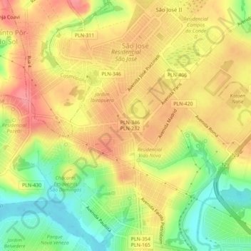 Mapa topográfico João Aranha, altitud, relieve