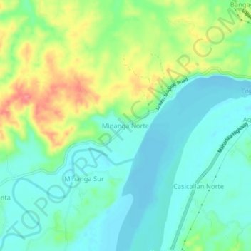Mapa topográfico Minanga Norte, altitud, relieve