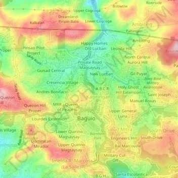 Mapa topográfico Upper Magsaysay, altitud, relieve