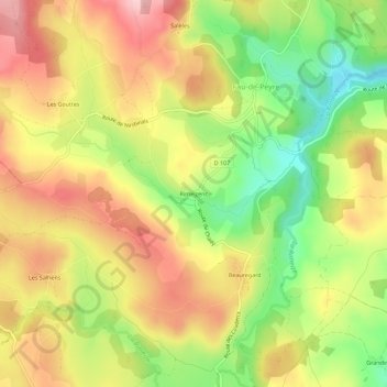Mapa topográfico Rimeizenc, altitud, relieve