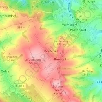 Mapa topográfico Börnchen, altitud, relieve