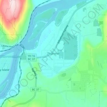 Mapa topográfico Thornhill, altitud, relieve