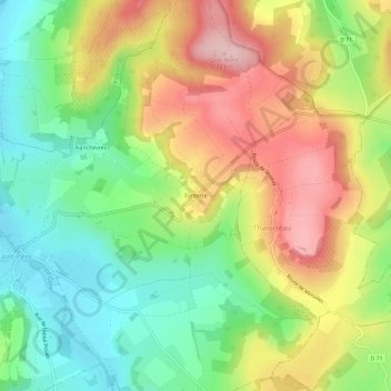 Mapa topográfico Fontette, altitud, relieve
