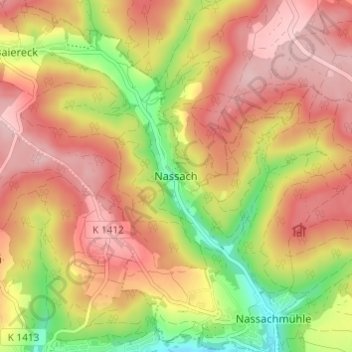 Mapa topográfico Nassach, altitud, relieve
