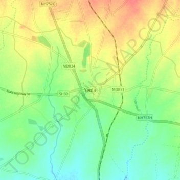 Mapa topográfico Yeola, altitud, relieve