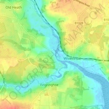Mapa topográfico Rowhedge, altitud, relieve
