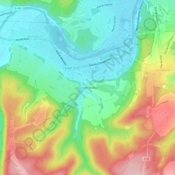 Mapa topográfico Les Essarts Balangier, altitud, relieve