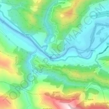 Mapa topográfico Kirtinagar, altitud, relieve