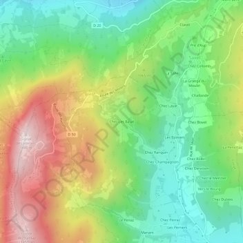 Mapa topográfico Chez Les Baud, altitud, relieve