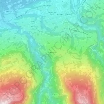 Mapa topográfico Rive di Villa, altitud, relieve