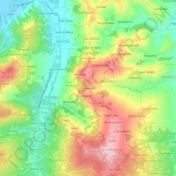 Mapa topográfico Palazzina, altitud, relieve