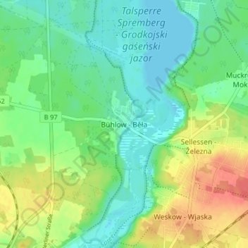 Mapa topográfico Bühlow, altitud, relieve