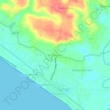 Mapa topográfico Nithiravilai, altitud, relieve