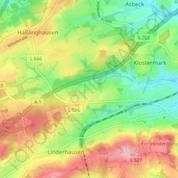 Mapa topográfico Bruchmühle, altitud, relieve
