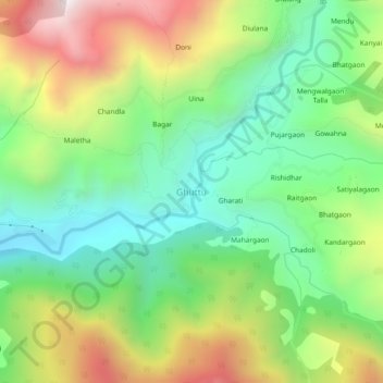 Mapa topográfico Ghuttu, altitud, relieve