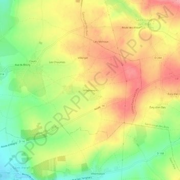 Mapa topográfico Villeprevoir, altitud, relieve