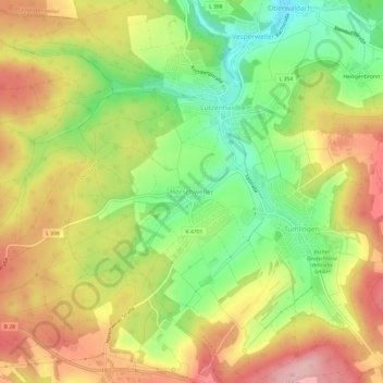 Mapa topográfico Hörschweiler, altitud, relieve