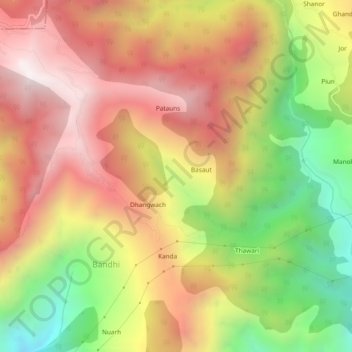 Mapa topográfico Ranogi, altitud, relieve