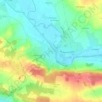 Mapa topográfico Malestroit, altitud, relieve