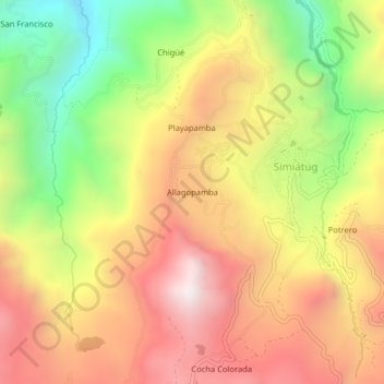 Mapa topográfico Allagopamba, altitud, relieve