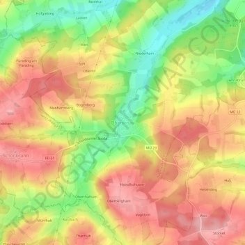 Mapa topográfico Oberornau, altitud, relieve