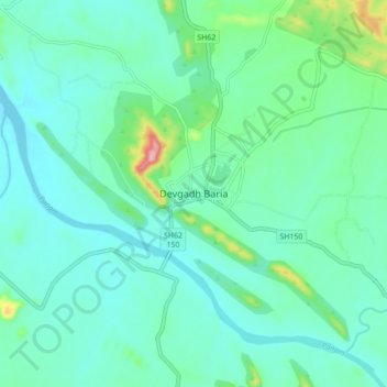 Mapa topográfico Devgadh Baria, altitud, relieve