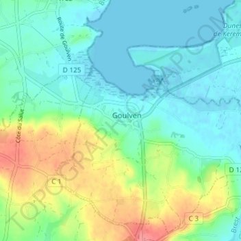 Mapa topográfico Kerilis, altitud, relieve
