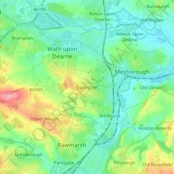 Mapa topográfico Swinton, altitud, relieve