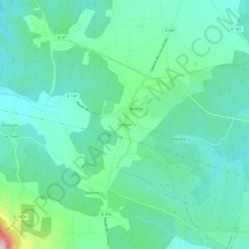 Mapa topográfico Crouzet, altitud, relieve