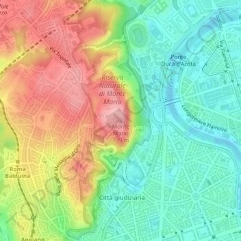 Mapa topográfico Monte Mario, altitud, relieve