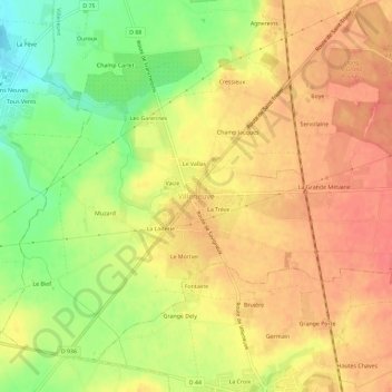 Mapa topográfico Villeneuve, altitud, relieve