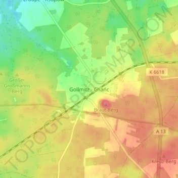 Mapa topográfico Gollmitz, altitud, relieve