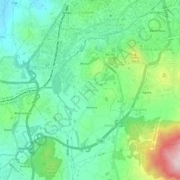 Mapa topográfico Lomar, altitud, relieve
