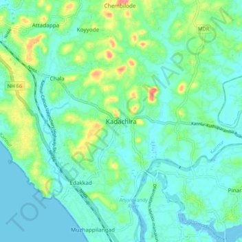 Mapa topográfico Kadachira, altitud, relieve