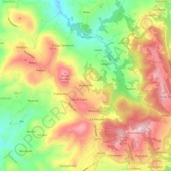 Mapa topográfico Roncroffio, altitud, relieve