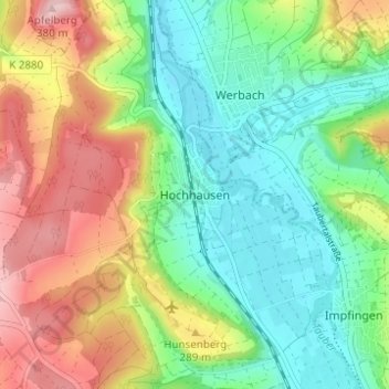 Mapa topográfico Hochhausen, altitud, relieve