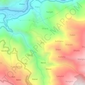 Mapa topográfico Kirti, altitud, relieve