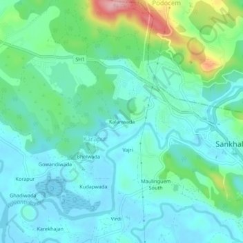 Mapa topográfico Kalanwada, altitud, relieve