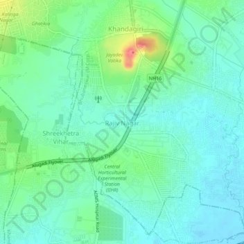 Mapa topográfico Rajiv Nagar, altitud, relieve