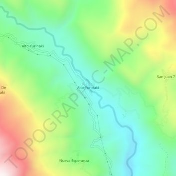 Mapa topográfico Alto Yurinaki, altitud, relieve