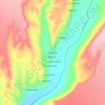 Mapa topográfico Huachipa, altitud, relieve