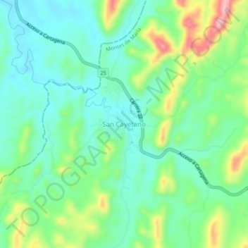 Mapa topográfico San Cayetano, altitud, relieve
