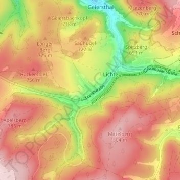 Mapa topográfico Hügel, altitud, relieve